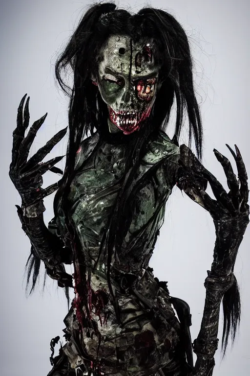 Prompt: photo of beautiful armored zombie by Lindsay Adler