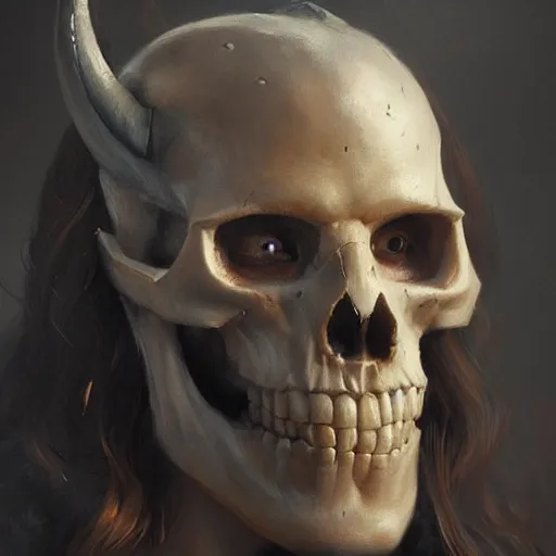 Prompt: a beautiful artwork portrait of a viking skull with horns study by greg rutkowski , featured on artstation