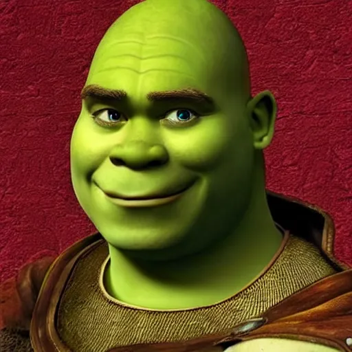 Prompt: shrek from shrek as a glorious devout shining powerful epic amazing awesome very handsome attractive muscular stylish knight in shining golden armor with long lush golden hair a strong jaw and attractive green eyes, fantasy art, hyper detailed, extremely complex, hyper realistic, similar to the mona lisa, art by leonardo devinci