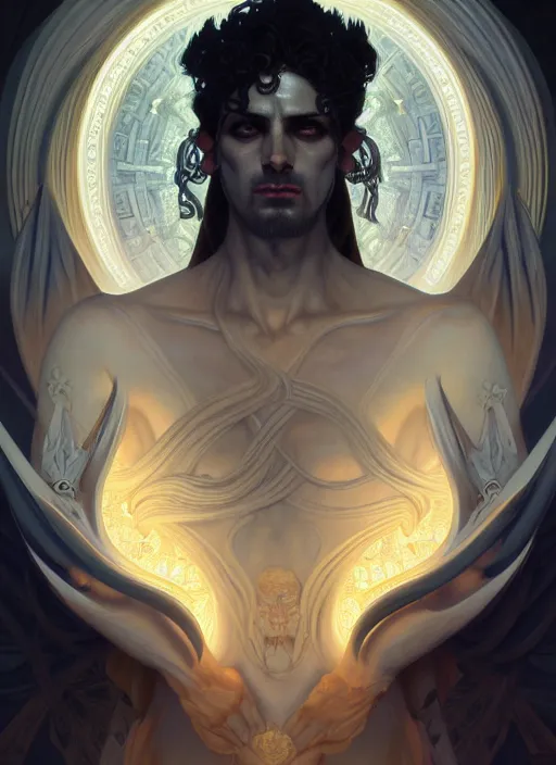 Image similar to symmetry!! portrait of hades, greek mythology, ancient greece, underworld, intricate, highly detailed, dark lighting, digital art, digital painting, artstation, sharp focus, illustration, art by artgerm and greg rutkowski and alphonse mucha, 8 k