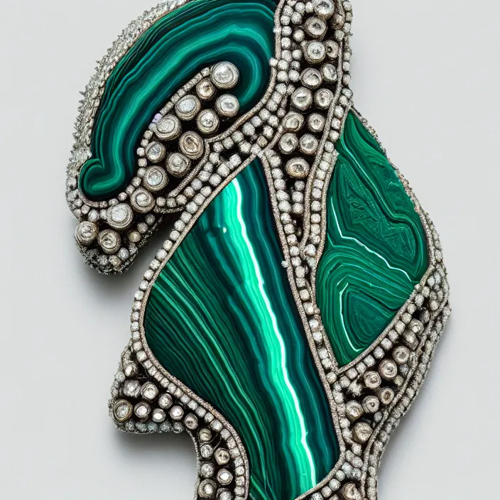 Prompt: photograph of a real-life malachite axe with jewels. Extremely detailed. 8k