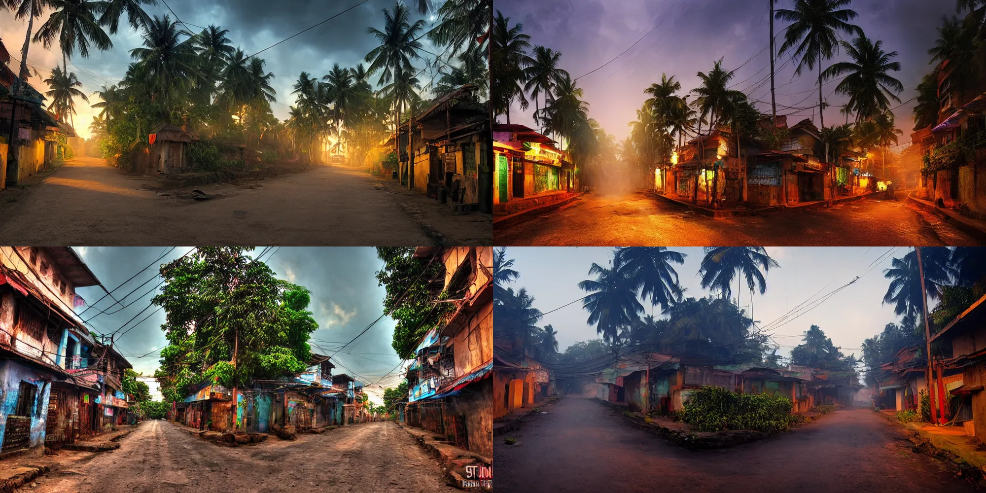 Prompt: a street in kerala village, cinematic, volumetric lighting, hdr