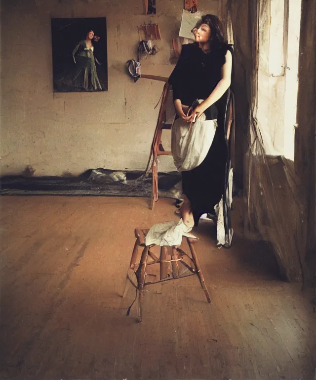 Image similar to a color photograph of persian young woman in her workplace, by nan goldin, out of place, intense, bold, exaggerated, over proportion, painted over by andrew wyeth, hyperrealistic, ultra sharp, extra details, ultra high quality,