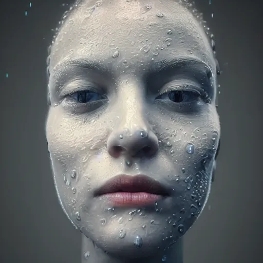Image similar to human face sculpture made out of rain, neon, rendered in octane, unreal engine, highly detailed, fantasy, realistic, beautiful, cinematic