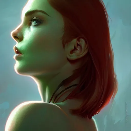 Image similar to beautiful natural teenage femshep, green eyes, red hair intricate, elegant, highly detailed, digital painting, artstation, concept art, smooth, sharp focus, illustration, art by artgerm and greg rutkowski and alphonse mucha and loish and WLOP