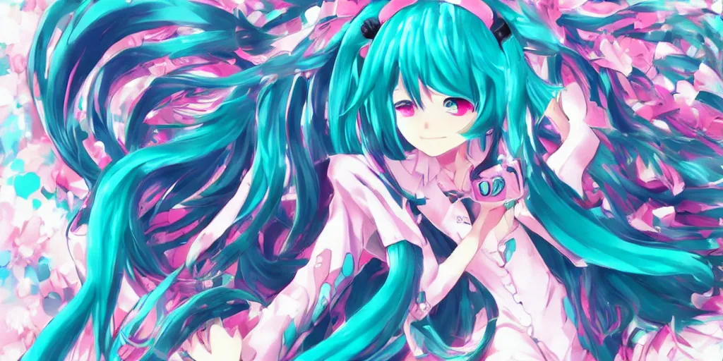 Image similar to Hatsune Miku , digital art, art station, tredning on art station, anime, colorful art