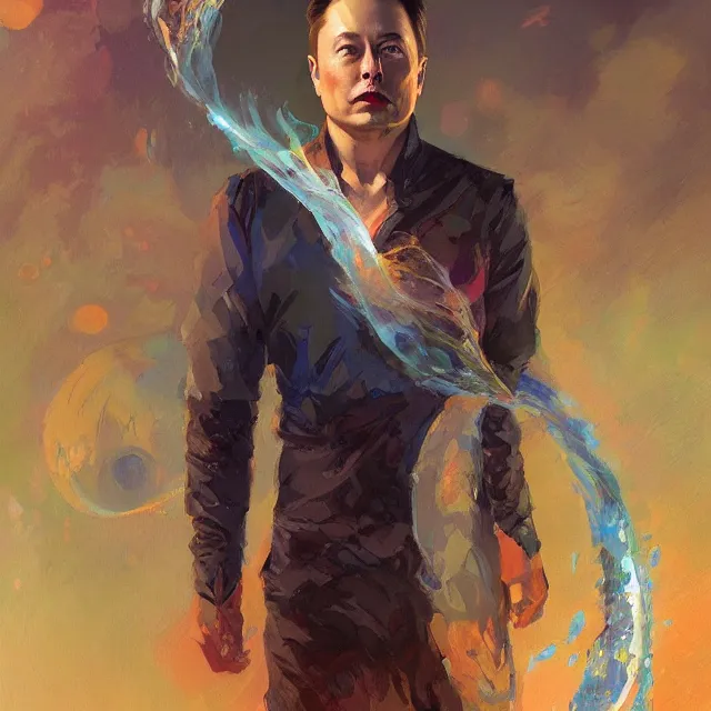 Image similar to Elon Musk as a waterbender, portrait, elegant, intricate, digital painting, artstation, concept art, smooth, sharp focus, illustration, art by konstantin korovin and Daniel F. Gerhartz and john howe