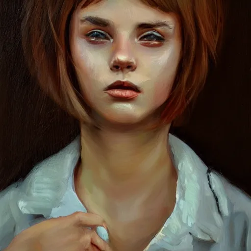 Image similar to playful female portrait art oil paintings and illustrations by bryen frost