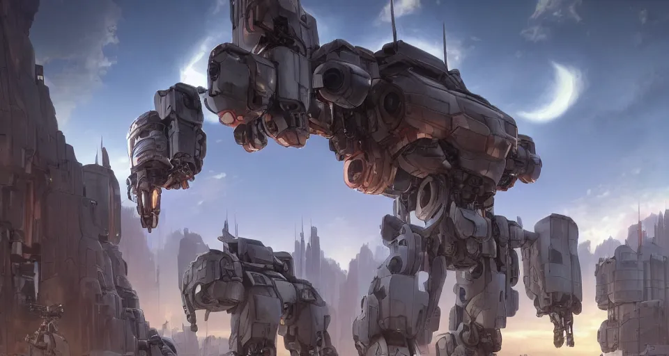 Image similar to a beautiful hyperrealistic ultradetailed 3D render of a gigantic mecha guarding a sci-fi spaceport, by brian sum and stephan martiniere and pixar and Makoto Kobayashi,mech, unreal engine, octane render, gigantic, unreal engine, octane render, 3D, brilliantly coloured, intricate, ultra wide angle, trending on artstation, dusk, volumetric lighting, HDR, polished, micro details, ray tracing