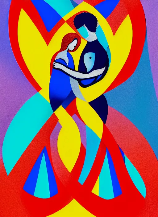 Image similar to 1 px color ink art by santiago calatrava, perfectly centered symmetrical balanced male and female portrait of man and woman in love sharing one heart. high coherence ; fractal geometrical 8 k ultra hd