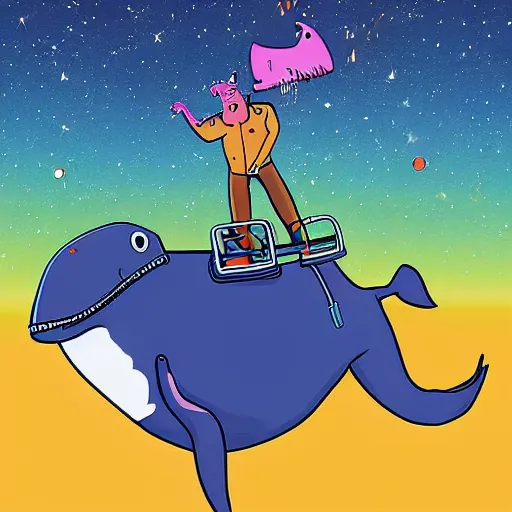 Prompt: Bojack Horseman riding a whale in space, digital art, Bojack Horseman