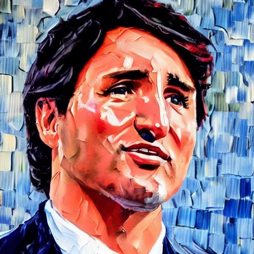 Image similar to palette knife oil painting of justin trudeau