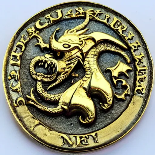 Image similar to pirate coin made of gold portraying of a dragon, high detail