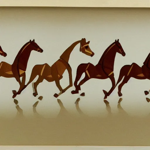Image similar to an animation of a horse running frame by frame, separated into equally sized frames, from'learning to animate'