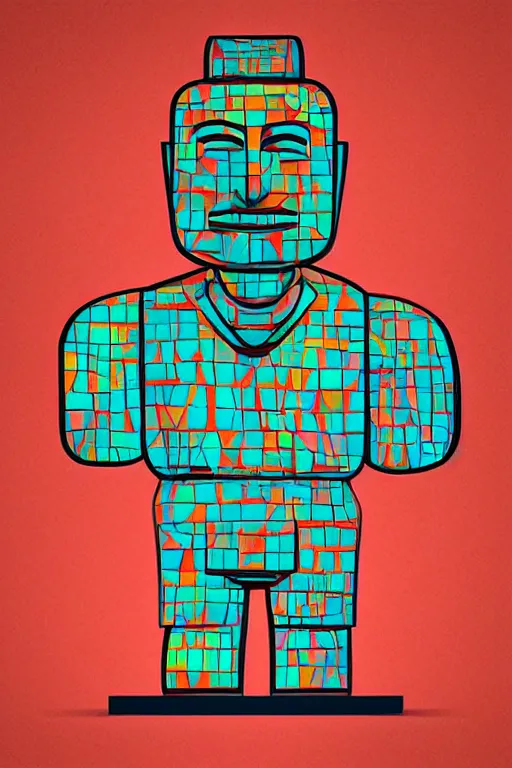 Image similar to cubist moai statue cutout digital illustration cartoon colorful beeple