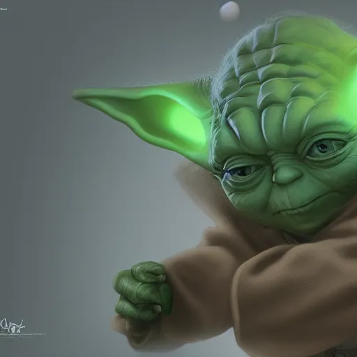 Prompt: Yoda hitting himself with a stick, hyperdetailed, artstation, cgsociety, 8k