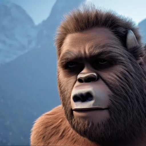 Image similar to quentin tarantino as a sasquatch, 8 k, movie still