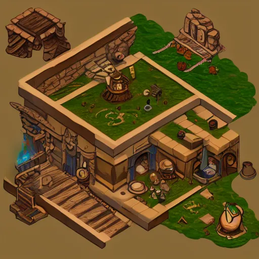 Prompt: isometric, inside of the adventurer's guild in a fantasy world with magic, trending on artstation