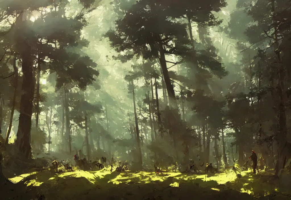 Image similar to ismail inceoglu painting of a forest landscape in the middle ages, painting, trending on artstation, by greg manchess and by craig mullins and by kilian eng and by jake parker