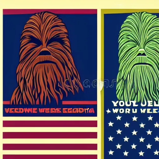 Prompt: chewbacca presidential election poster by sheperd fairey very clean vector style illustration