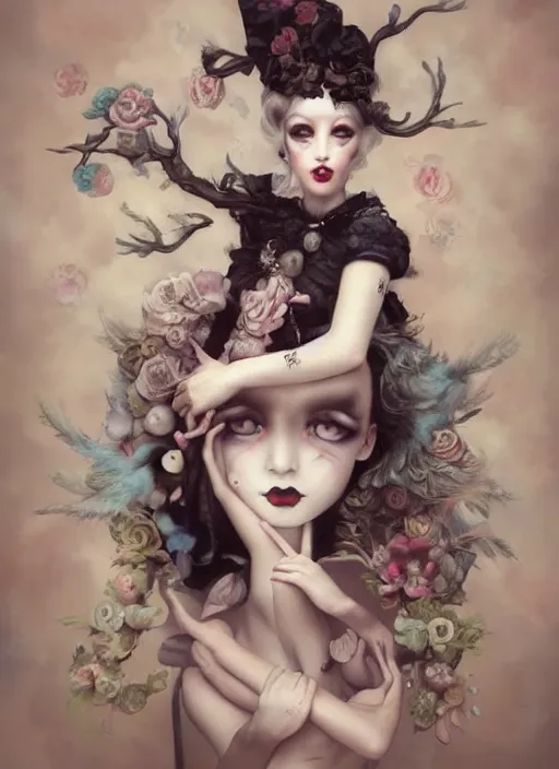 Image similar to pop surrealism, lowbrow art, realistic cute dress fashion painting, japanese street fashion, hyper realism, muted colours, rococo, natalie shau, loreta lux, tom bagshaw, mark ryden, trevor brown style,