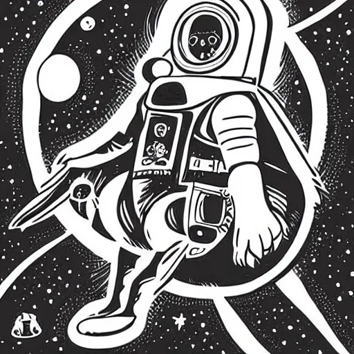 Image similar to mcbess illustration of a dog in a spacesuit In space