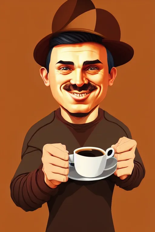 Prompt: guy named luis barlock. coffee addict. chubby face. centered median photoshop filter cutout vector behance hd jesper ejsing! argterm!