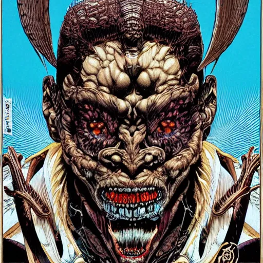 Image similar to portrait of crazy balrog, symmetrical, by yoichi hatakenaka, masamune shirow, josan gonzales and dan mumford, ayami kojima, takato yamamoto, barclay shaw, karol bak, yukito kishiro