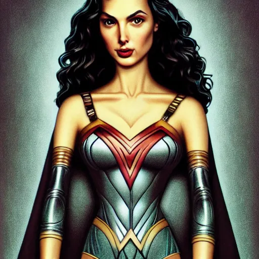 Prompt: illustration of the beauty gal gadot, done by mark ryden