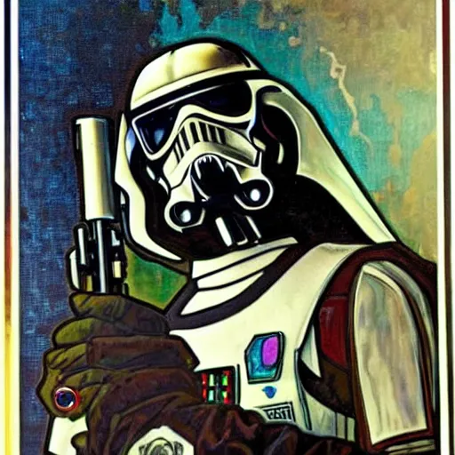 Prompt: Snoop dog selfie as a Star Wars stormtrooper, oil painting by Alphonse Mucha ,