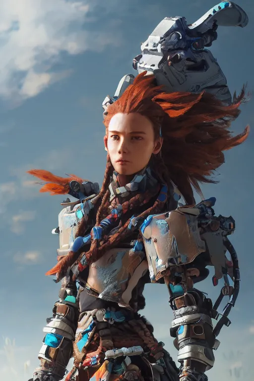 Image similar to combination suit armor aloy horizon forbidden west horizon zero dawn robot ninja mask helmet backpack tribal, aesthetic octane render, 8 k hd resolution, by ilya kuvshinov and cushart krentz and gilleard james radiating a glowing aura cgi rtx 2 0 2 2