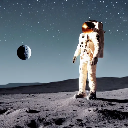 Image similar to Childish Gambino standing on the moon with earth in the back. Photorralistic.