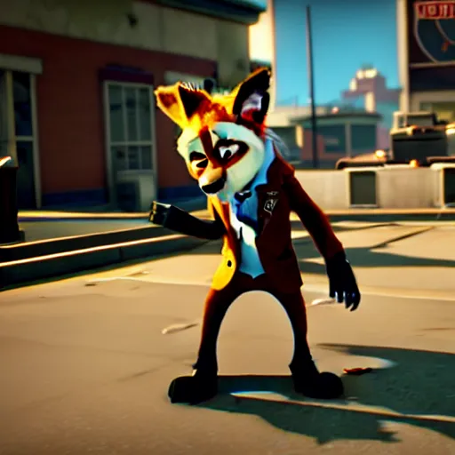 Image similar to Screenshot from Payday 2 featuring Nick Wilde (from Zootopia)