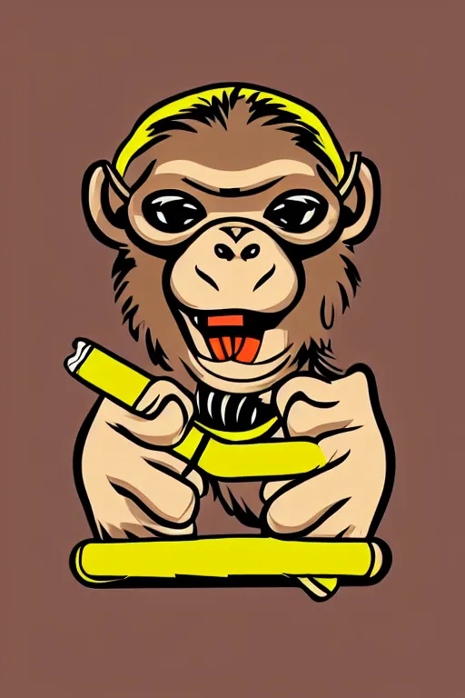 Image similar to Portrait of a Monkey with a cigarette, mafia, gangster, sticker, colorful, illustration, highly detailed, simple, smooth and clean vector curves, no jagged lines, vector art, smooth