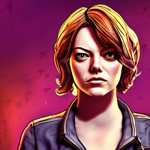 Prompt: emma stone carter portrait, borderlands, tales from the borderlands, the wolf among us, comic, cinematic lighting, studio quality, 8 k