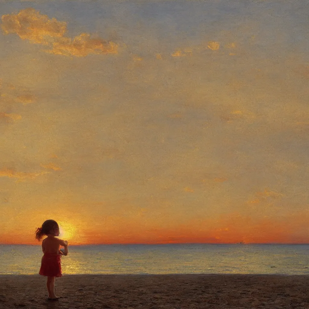 Image similar to a girl on the beach watching a beautiful radiating sunset, Nice France by Claude Lorraine