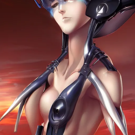 Image similar to beautiful and gorgeous anime gynoid with glossy skin, artstation, high quality, highly detailed,