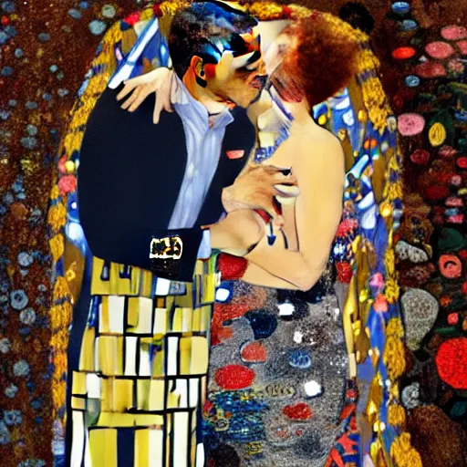 Image similar to Joe Biden kissing Barack Obama in the style of Gustav Klimt