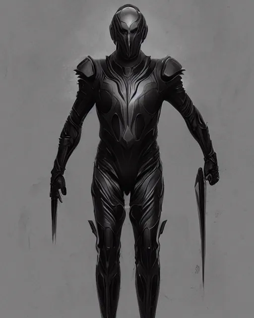 Image similar to iridescent sinewy smooth muscular male sleek glossy black pearlescent futuristic armor with smooth black featureless helmet, by greg rutkowski, mark brookes, jim burns, tom bagshaw, magali villeneuve, trending on artstation