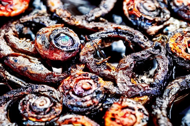 Prompt: roasted eyeball in barbeque, 4k