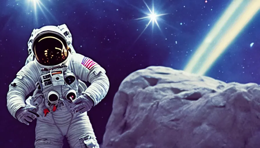 Image similar to movie still of a transcendental astronaut being, cinematic composition, cinematic light, anamorphic lens