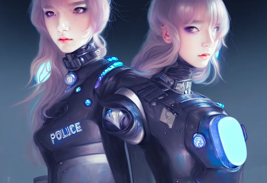 Image similar to portrait futuristic police uniform girl, at future neon light tokyo rooftop night, ssci - fi and fantasy, intricate and very very beautiful and elegant, highly detailed, digital painting, artstation, concept art, smooth and sharp focus, illustration, art by tan zi and ayanamikodon and alphonse mucha and wlop