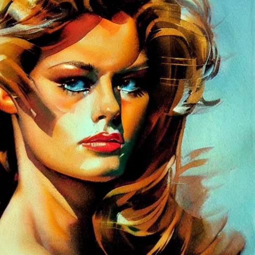 Image similar to photorealistic picture, by bob peak and alex ross, 9 0 s calendar girl, gouache and wash paints, fine details, fine intricate, fine facial proportionate, fine body proportionate, smooth sharp focus, sharp focus