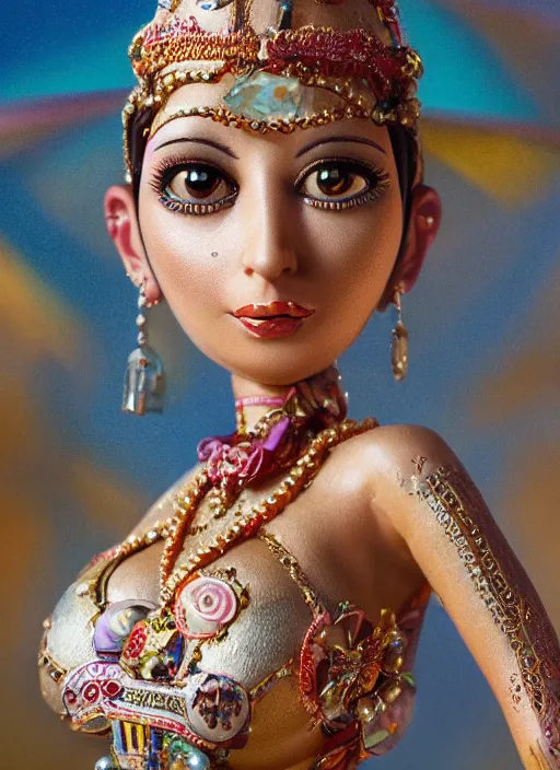 Prompt: closeup profile portrait of tin toy mata hari, bikini, depth of field, zeiss lens, detailed, symmetrical, centered, fashion photoshoot, by nicoletta ceccoli, mark ryden, lostfish, breathtaking, 8 k resolution, extremely detailed, beautiful, establishing shot, artistic, hyperrealistic, octane render