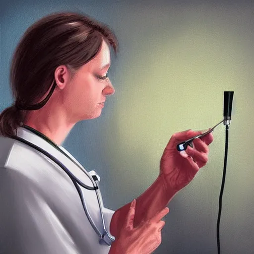 Prompt: doctor holding Ophthalmoscope, digital art, art station, detailed intricate