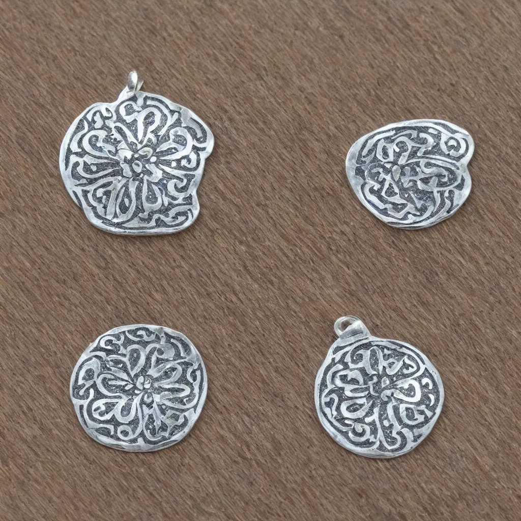 Image similar to Amulet Of Clover inlaid in silver, realistic, clean,