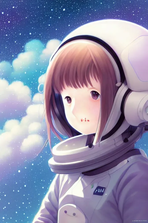 Prompt: portrait of a girl with astronaut helmets by range murata, cloudy sky the milky way background lush landscape ln illustration concept art anime key visual trending pixiv by range murata