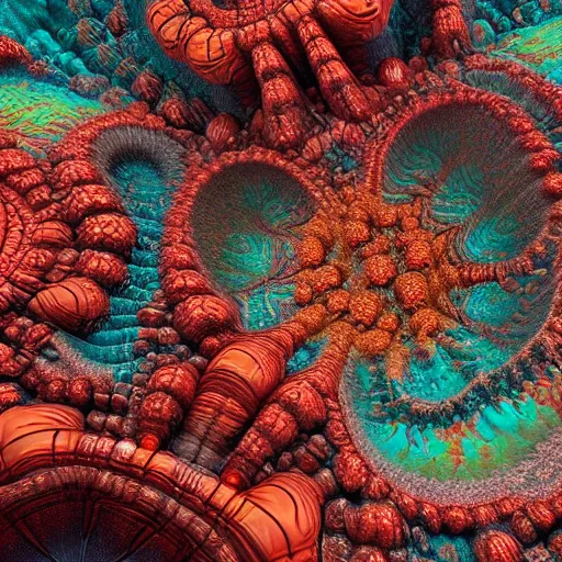 Prompt: Realistic colourfull point cloud of Mandelbulb fractals, red tones, trending on artstation, octane render