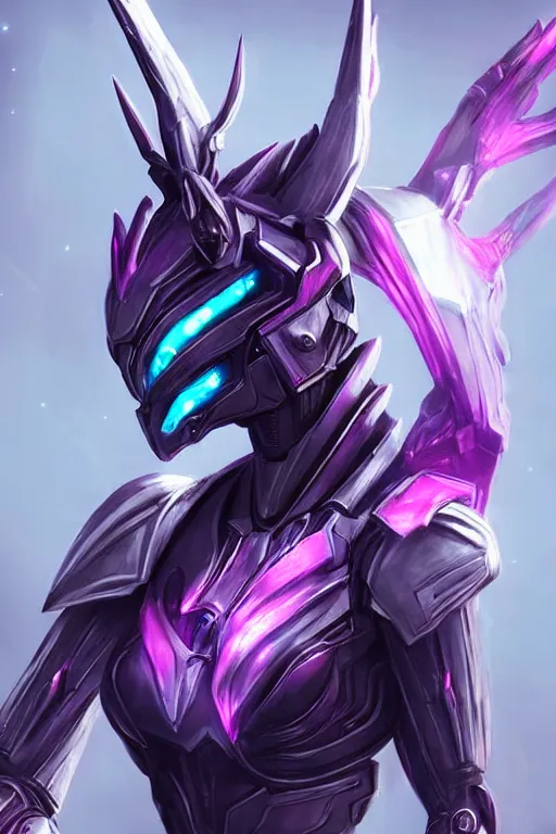 Image similar to cinematic bust shot, elegant beautiful stunning giant robot mecha hot female goddess dragon, sharp spines, sharp metal ears, smooth purple eyes, smooth fuschia skin, elegant smooth silver armor, nebula size, in space, epic proportions, epic scale, warframe fanart, macro giantess, furry art, dragon art, goddess art, giantess art, furaffinity, octane