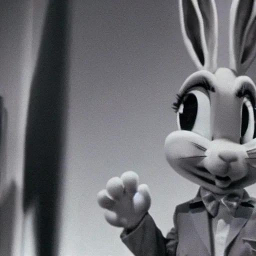 Image similar to Film still of Bugs Bunny in Twin Peaks (1990 TV Series, David Lynch), eerie, ominous, the black lodge (Twin Peaks)